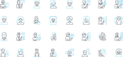 Sadness expressions linear icons set. anguish, despair, sorrow, grief, melancholy, heartache, misery line vector and concept signs. agony,sadness,woe outline illustrations