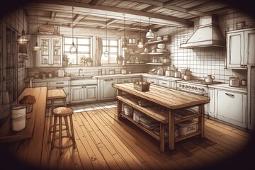 Sketch art of a kitchen interior for creative inspiration. Generative AI