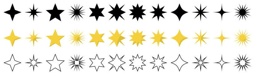 Stars in different style. Stars icons. Set of simple stars