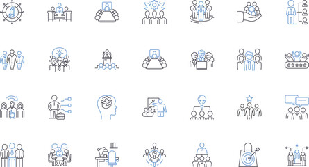 Governance associates line icons collection. Leadership, Integrity, Accountability, Transparency, Compliance, Management, Regulation vector and linear illustration. Advisory,Ethical,Security outline - obrazy, fototapety, plakaty