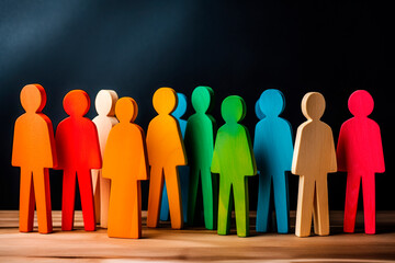 Colorful painted group of people wooden figures, diversity concept. Generative 