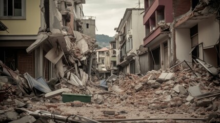 Fototapeta na wymiar Earthquake destroyed buildings created with Generative AI