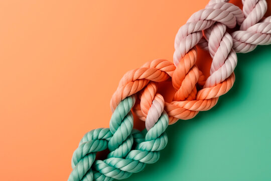 Unity and solidarity concept, colorful rope with knot. Generative ai edited
