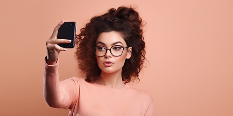 Fototapeta premium Beautiful plus-size woman taking a selfie photo - Generative AI