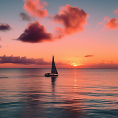 Fototapeta premium Boot bei Sonnenuntergang