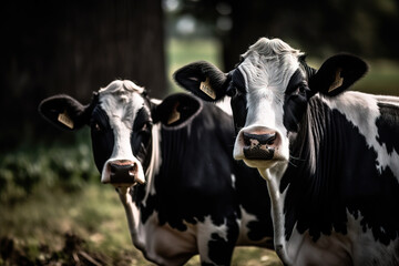 Holstein cows on the farm. generative AI
