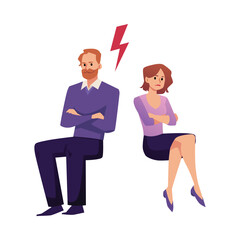 Family couple in relationship crisis and marital quarrel or conflict flat vector.