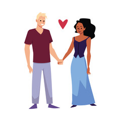 Boy and girl holding hands, heart symbol flat style, vector illustration