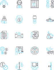 Misconduct linear icons set. unethical, misbehavior, disobedience, impropriety, delinquency, malfeasance, corruption line vector and concept signs. misconduct,fraud,embezzlement outline illustrations