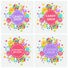 Candy shop emblems. Set of labels for candy shop.