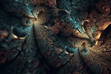 Fractal pattern generated digitally, creating an abstract background. Generative AI