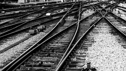 Railway tracks with switches and interchanges at a main line station in Bruxelles Midi Belgium with...