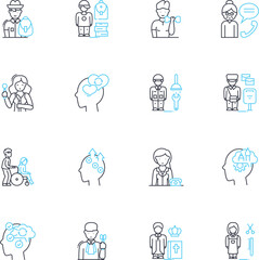 Psychiatry linear icons set. Anxiety, Depression, Schizophrenia, Bipolar, Personality, Trauma, Addiction line vector and concept signs. OCD,PTSD,Psychosis outline illustrations