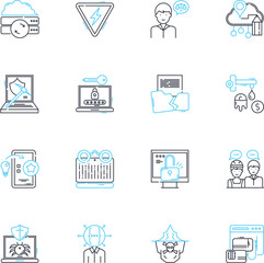 Hoodlums linear icons set. Outlaws, Delinquents, Thugs, Gangsters, Ruffians, Bandits, Hooligans line vector and concept signs. Lawbreakers,Villains,Criminals outline illustrations