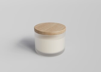 Frosted glass candle jar on gray background 3D render mockup