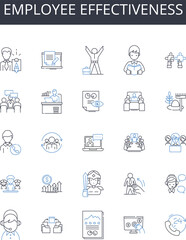 Employee effectiveness line icons collection. Team productivity, Efficient management, Workforce capacity, Resource utilization, Operational efficacy, Performance potential, Outcome proficiency vector