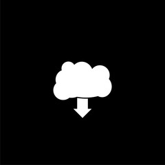 Download from the cloud. Arrow icon and cloud icon isolated on black background 