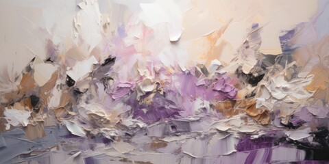 Abstract textured beige and lilac acrylic oil painting. Canvas template background. Macro close up texture brush strokes oil paint background. Modern art concept