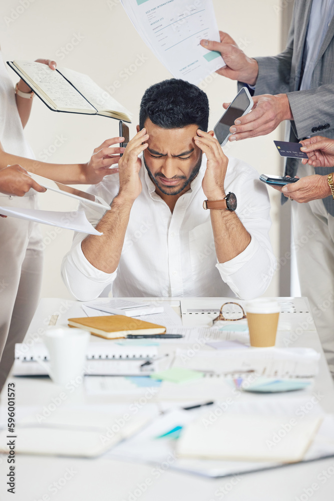 Aufkleber if only i could wish myself out of here. a businessman experiencing a headache during a meeting.