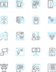 Search engine visitors linear icons set. Queries, Results, Rankings, Algorithms, SERP, Optimization, Traffic line vector and concept signs. Keywords,Analytics,Clickthroughs outline illustrations