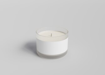 Frosted glass candle jar on gray background 3D render mockup