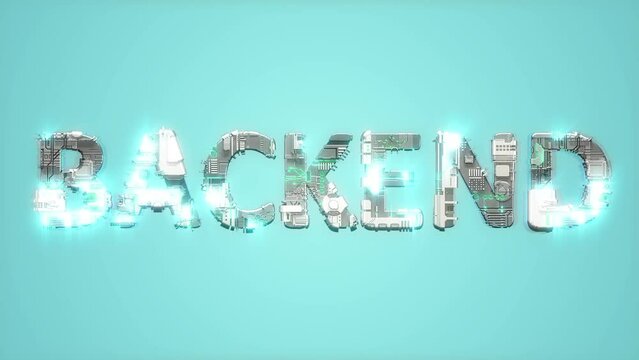 bright electrical light shining blue cybernetical text BACKEND - loop video
