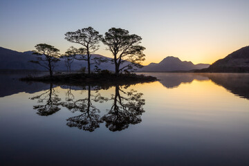 Dawn at Loch Maree with Reflection, Slioch, Scottish Highlands Mountain