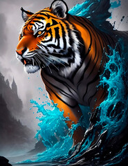 Amaxing Tiger in Water Illustration