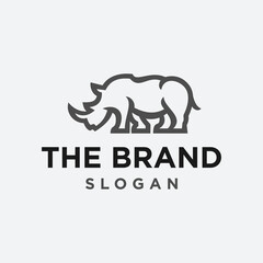 grey rhinoceros simple line icon logo vector design, modern animal rhino logo pictogram design