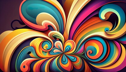 Fototapeta na wymiar Vibrant Fractal-Inspired Explosion, Color & Light, Swirling Patterns, Energetic Abstract Wallpaper, Toon Shading, Flat Colors, Simplified Shapes, Bold Outlines, Soft Shadows, Generative AI