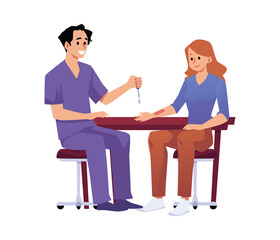 Smiling doctor man making allergy test to woman patient flat style