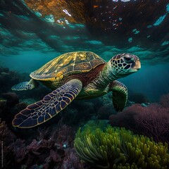 Obraz na płótnie Canvas Schildkröte unter Wasser
