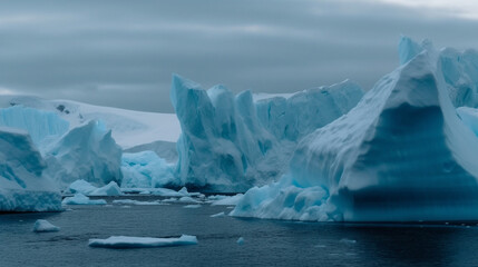Melting of the Arctic Ice Caps - Icebergs in Antarctica Representing Global Warming and Climate Change - Generative AI
