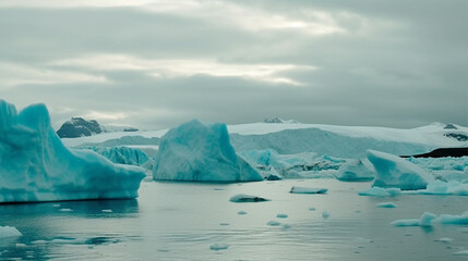 Fototapeta na wymiar Melting of the Arctic Ice Caps - Icebergs in Antarctica Representing Global Warming and Climate Change - Generative AI