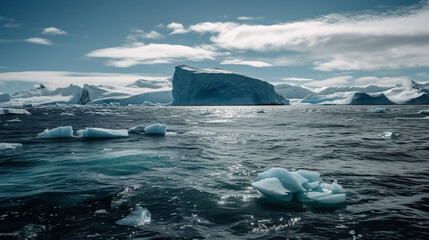 Melting of the Arctic Ice Caps - Icebergs in Antarctica Representing Global Warming and Climate Change - Generative AI