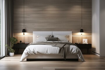 Fototapeta na wymiar Modern bedroom wall design. Generative AI