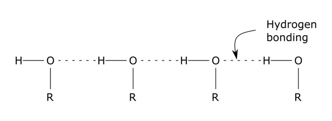 hydrogen bonding alcohol molecules h bond oxygen alkyl weak partial positive negative charge chemical structure organic chemistry
