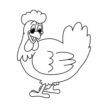 Funny hen cartoon characters vector illustration. For kids coloring book.