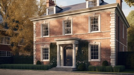 Naklejka premium Georgian exterior house design in daytime golden hour generative ai