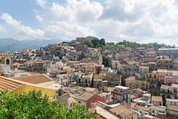 Fototapeta na wymiar Sicilian milazzo city landscape with tipically houses in sunny day viewed from a balcony