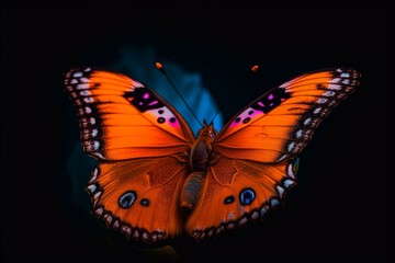 Fototapeta na wymiar A vibrant, illuminated butterfly. Generative AI