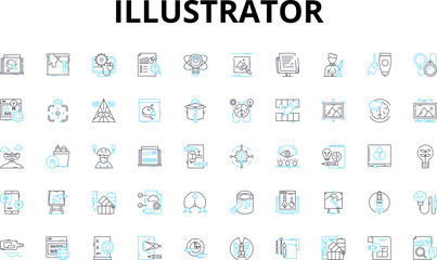 Illustrator linear icons set. Art, Design, Emotion, Color, Sketching, Brush, Line vector symbols and line concept signs. Creativity,Rendering,Concept illustration