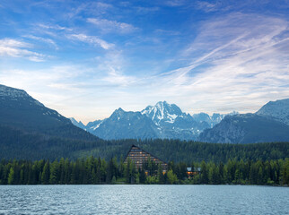 Mountain lake Strbske Pleso in National Park High Tatra, Slovakia.