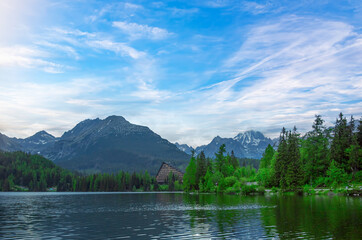 Mountain lake Strbske Pleso in National Park High Tatra, Slovakia.