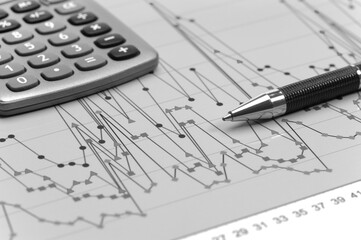 business, finance and economy with chart, calculator and data