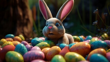 Fototapeta na wymiar easter bunny with easter eggs, generative AI