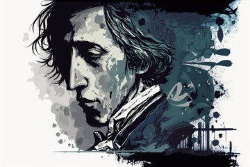 Artistic representation of chopin, concept of Musical creativity and Visual arts, created with Generative AI technology