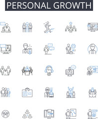 Personal growth line icons collection. Self-improvement, Personal development, Advancement journey, Progressive evolution, Inner transformation, Self-discovery, Maturation process vector and linear