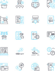 Chemical industry linear icons set. Polymerization, Isomers, Hydrocarbons, Methanol, Catalyst, Distillation, Extraction line vector and concept signs. Petrochemicals,Solvent,Acid outline illustrations