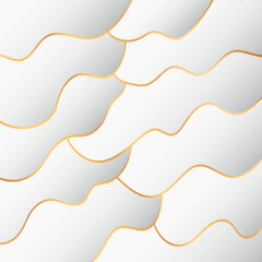 illustration of vector background with striped pattern, gold colored waves on white background